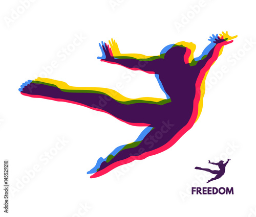 Silhouette of a jumping man. Freedom concept. Vector Illustration.