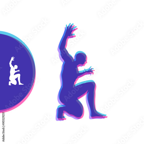 Silhouette of a man standing on his knees. Angry man figure. Vector illustration.