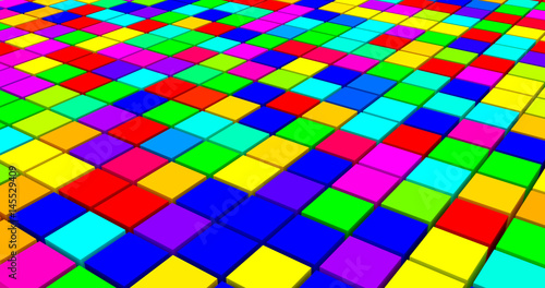 4K resolution.Closeup multicolor spatial abstract cubes background.