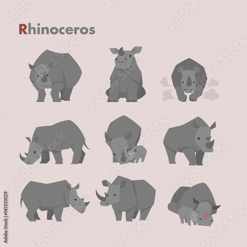 rhinoceros animal vector illustration flat design photo