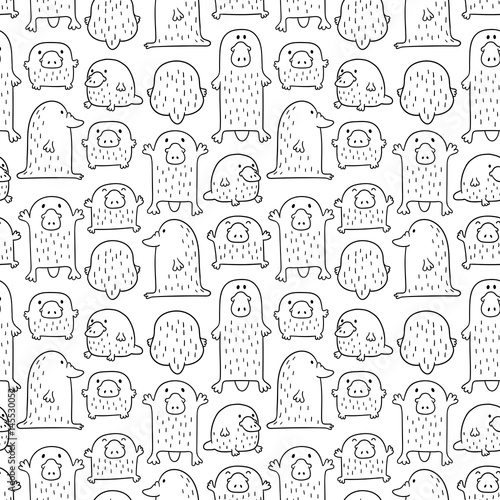 Seamless vector pattern with cute funny platypuses