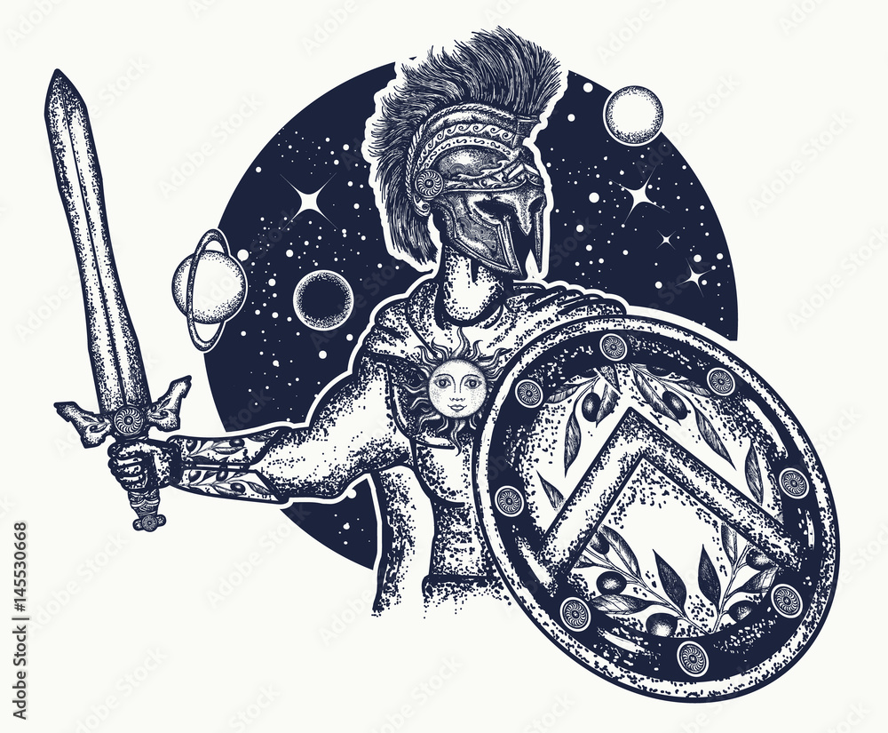 Illustration Of A Spartan Warrior. Roman For Tattoo Or T-shirt Print.  Spartan Illustration For A Sport Team. Vector Character. Roman Warrior On  Black Background Royalty Free SVG, Cliparts, Vectors, and Stock  Illustration.