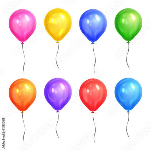 Colored realistic helium balloons isolated on white background. Vector illustration.
