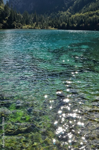 sparkling colorful wuhua lake  jiuzhai valley china