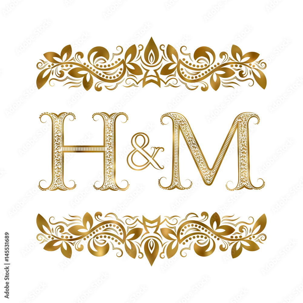 H and M vintage initials logo symbol. The letters are surrounded by  ornamental elements. Wedding or business partners monogram in royal style.  Stock Vector | Adobe Stock