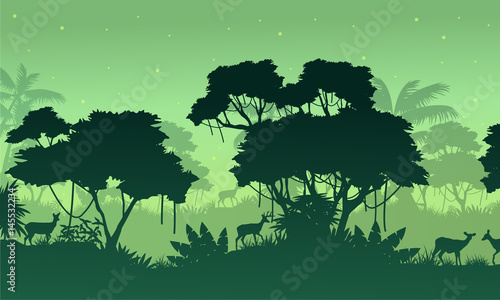 Landscape jungle on green background