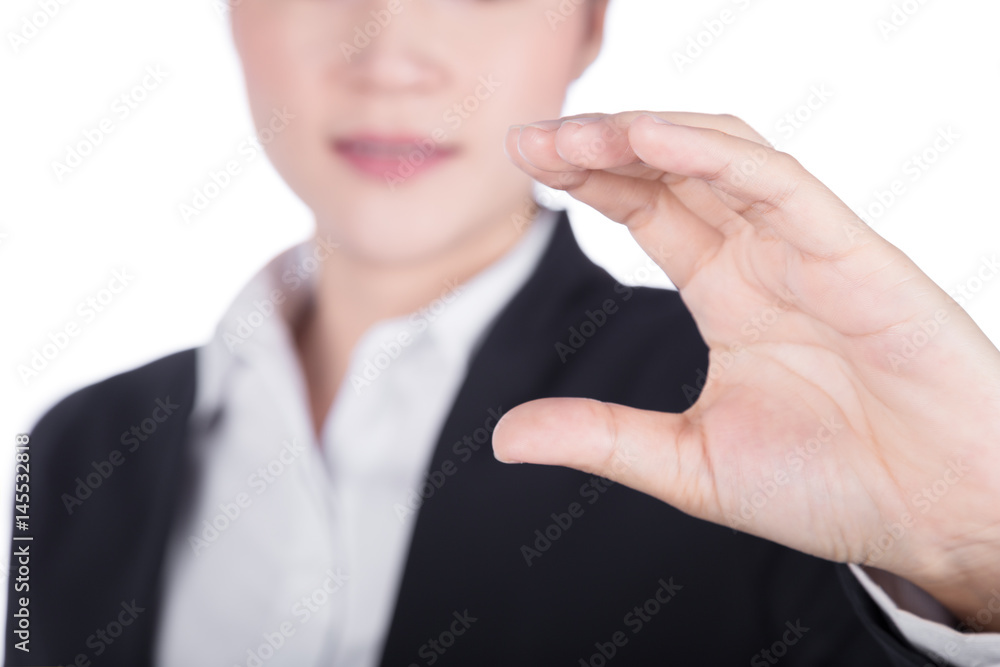 business woman hand holding something isolated on white business woman hand holding something isolated on white
