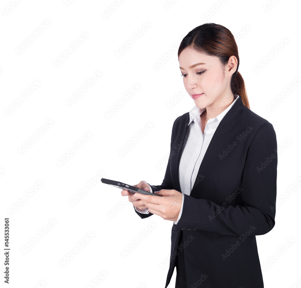 business woman using smart phone isolated on white business woman using smart phone isolated on white