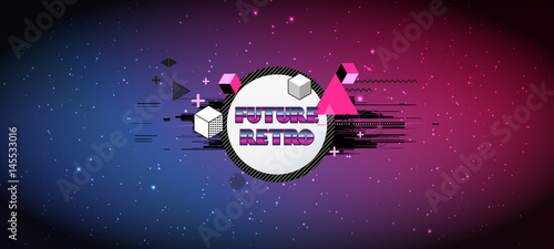 80s Retro Sci-Fi Background with Sunrise or Sunset. Vector futuristic synth retro wave illustration in 1980s posters style.  Vector Illustation,