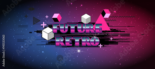 80s Retro Sci-Fi Background with Sunrise or Sunset. Vector futuristic synth retro wave illustration in 1980s posters style.  Vector Illustation,