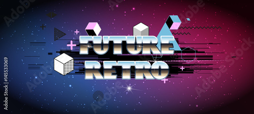 80s Retro Sci-Fi Background with Sunrise or Sunset. Vector futuristic synth retro wave illustration in 1980s posters style.  Vector Illustation,