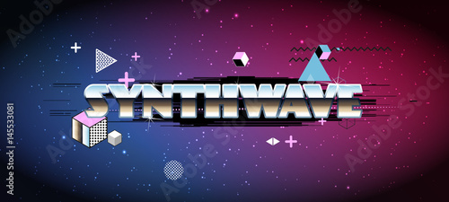 80s Retro Sci-Fi Background with Sunrise or Sunset. Vector futuristic synth retro wave illustration in 1980s posters style.  Vector Illustation,