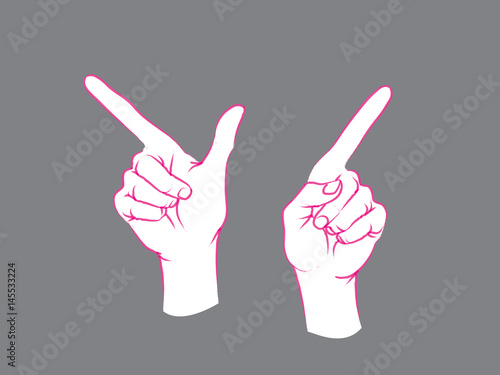 Gesture. Direction sign. Two female hands with index up showing course.