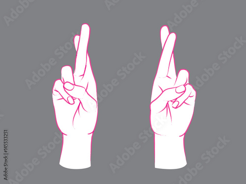 Gesture. Lucky sign. Two female hands with two fingers crossed.