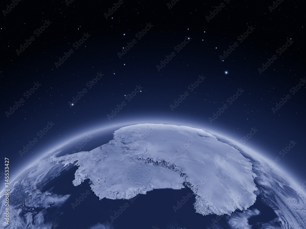 Obraz premium Antractic z kosmosu w nocy