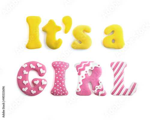 text letters word It's a girl baby handicraft clay design card  © Natalia