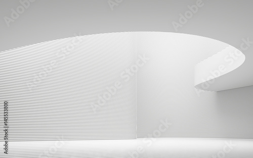 Empty white room modern space interior 3d rendering image.A blank wall with pure white. Decorate wall with horizon line pattern