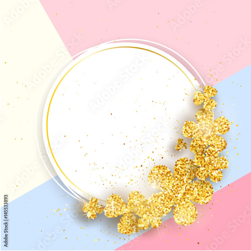 Season banner design for menu, flyer, greeting card, invitation with gold glittering flowers. Vector holiday cute background. Happy mother's day greeting card.