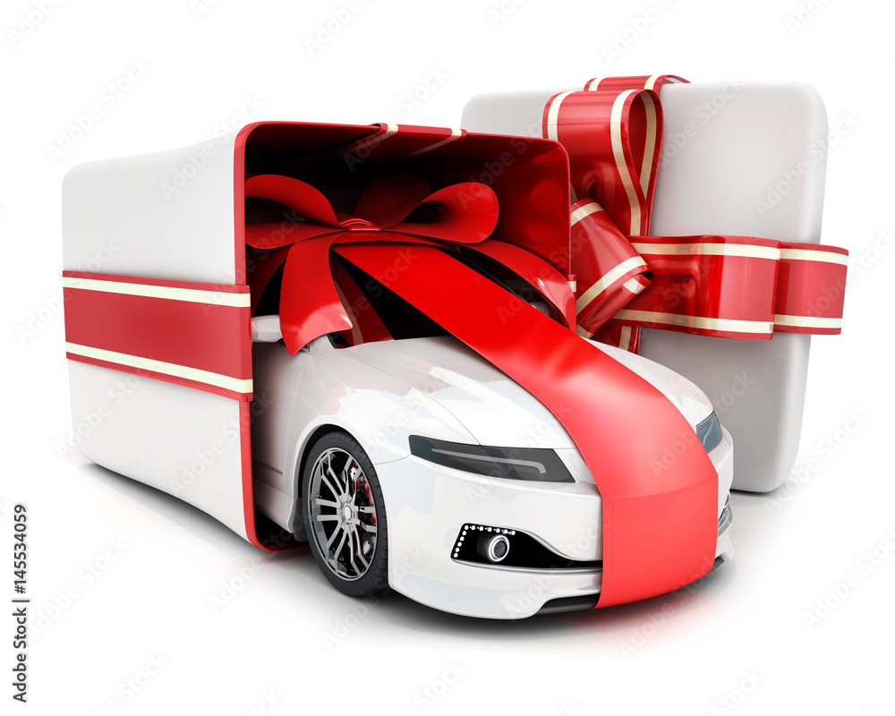 Car gift in box and ribbon Stock Illustration | Adobe Stock