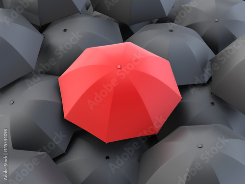 Many umbrella and one red