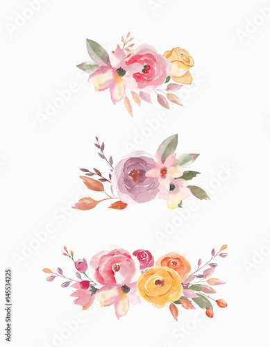 Watercolor composition set. Floral elements