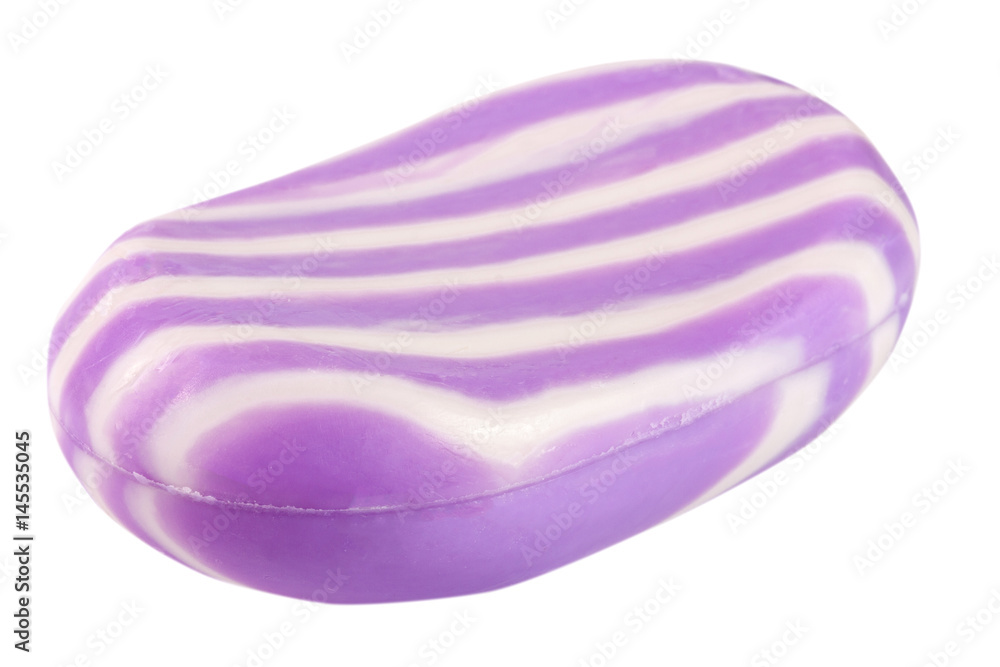 White purple striped soap isolated on white background