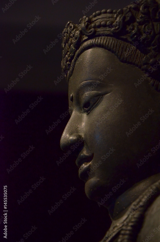 acient copper Buddha head in National Museum Bangkok