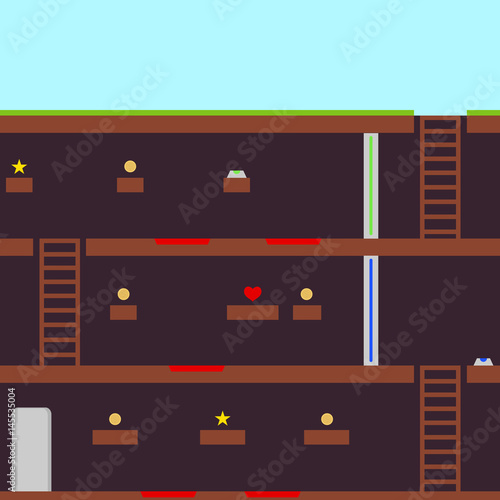 Retro platformer video games, passing game levels