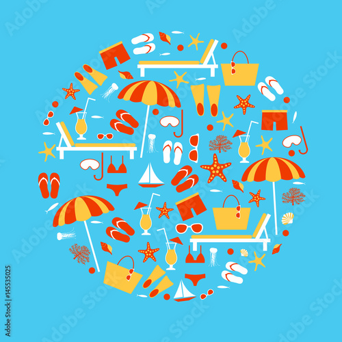 Time to travel, summer vacation, beach rest. Vector illustration.