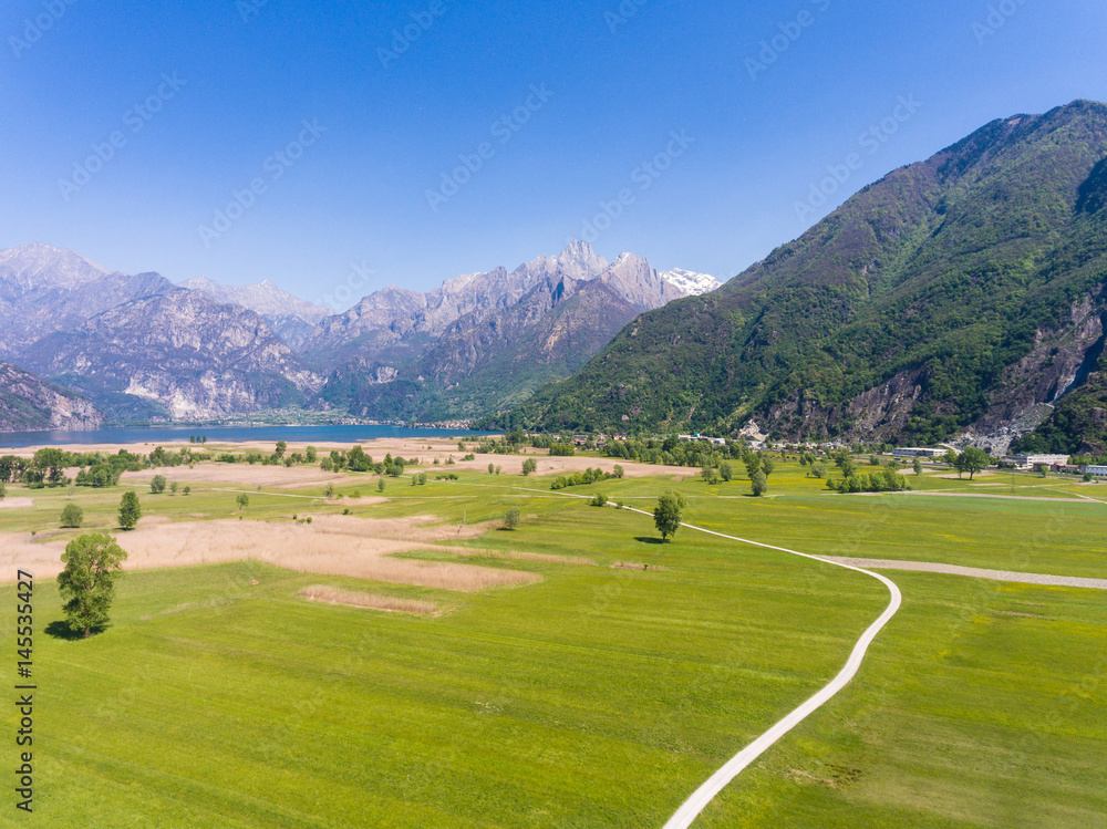 Pathway in the natural reserve of Pian di Spagna - Aerial view
