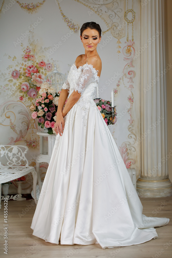 Model posing in a beautiful wedding dress