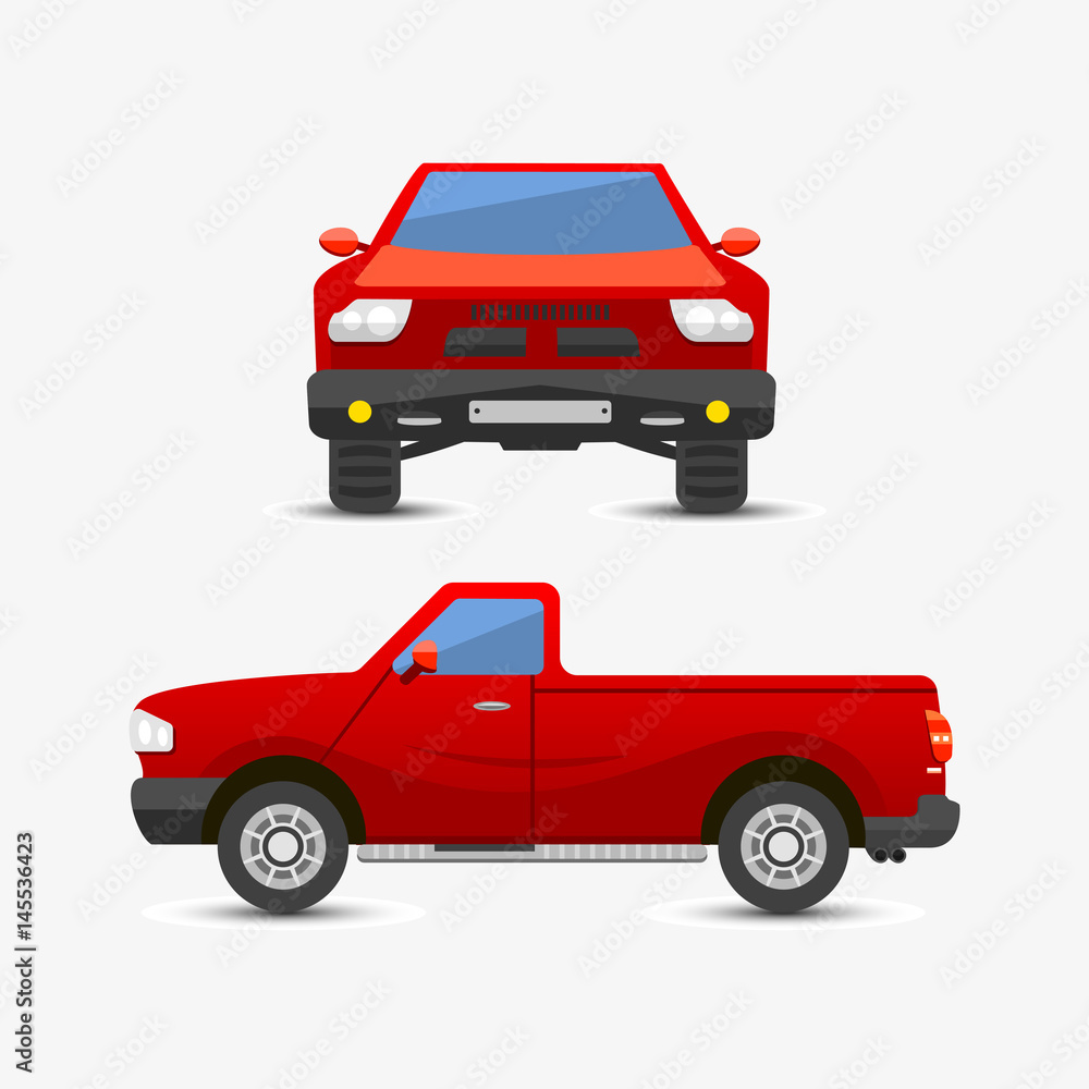Fototapeta premium Flat red pickup car vehicle type design style vector generic classic business illustration isolated.