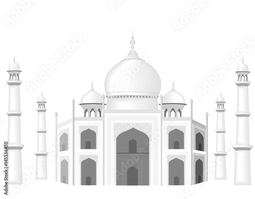 The building is in the style of the Taj Mahal temple. The Sultan's Palace. Black and white graphics with halftones. illustration