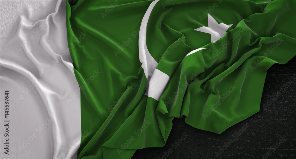 Pakistan Flag Wrinkled On Dark Background 3D Render