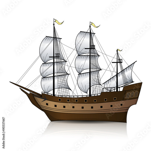 vintage sailing ship with reflection