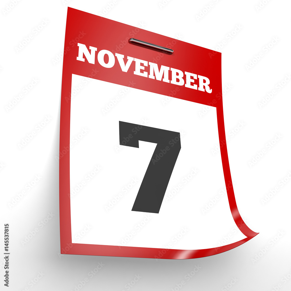 Fototapeta premium November 7. Calendar on white background.