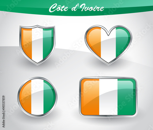 Glossy Cote d'Ivoire - Ivory Coast flag icon set