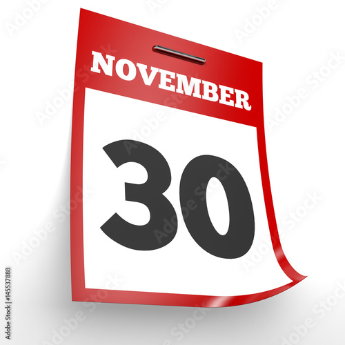 November 30. Calendar on white background.