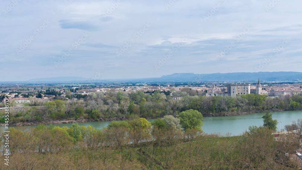 View of the Rhone and Tarascon, from Beaucaire, the castle, in France