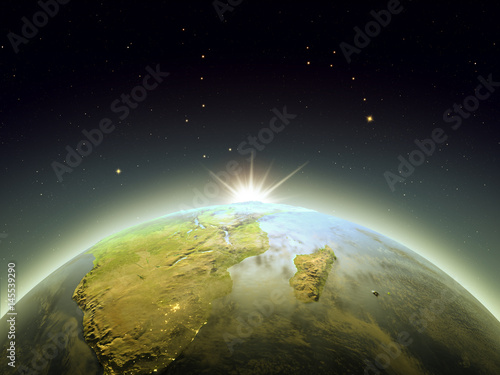 Fototapeta Naklejka Na Ścianę i Meble -  Sunrise above South Africa from space