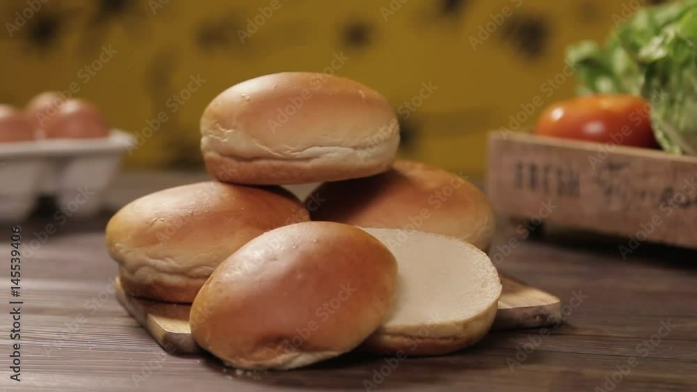 Buns - Round Fresh Buns On Table - Slider - Left To Right Buns - Round Fresh Buns On Table - Slider - Left To Right