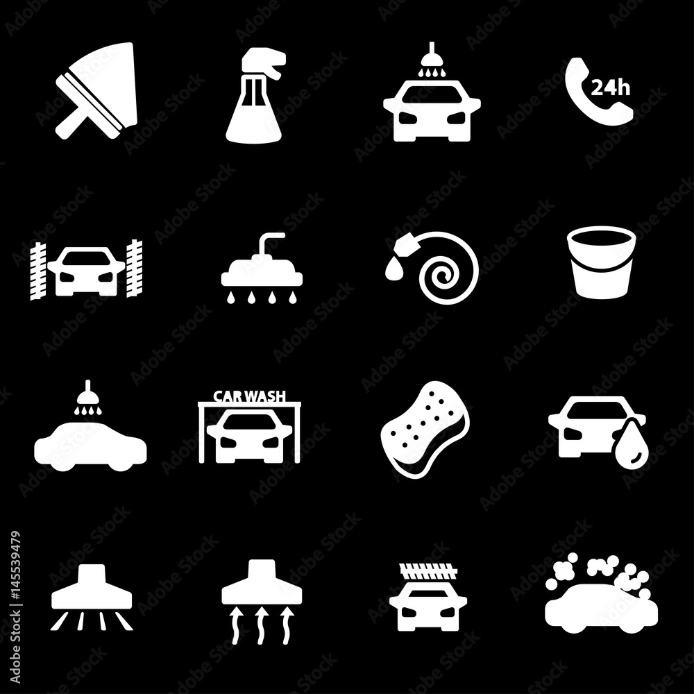 Vector white car wash icons set Vector white car wash icons set
