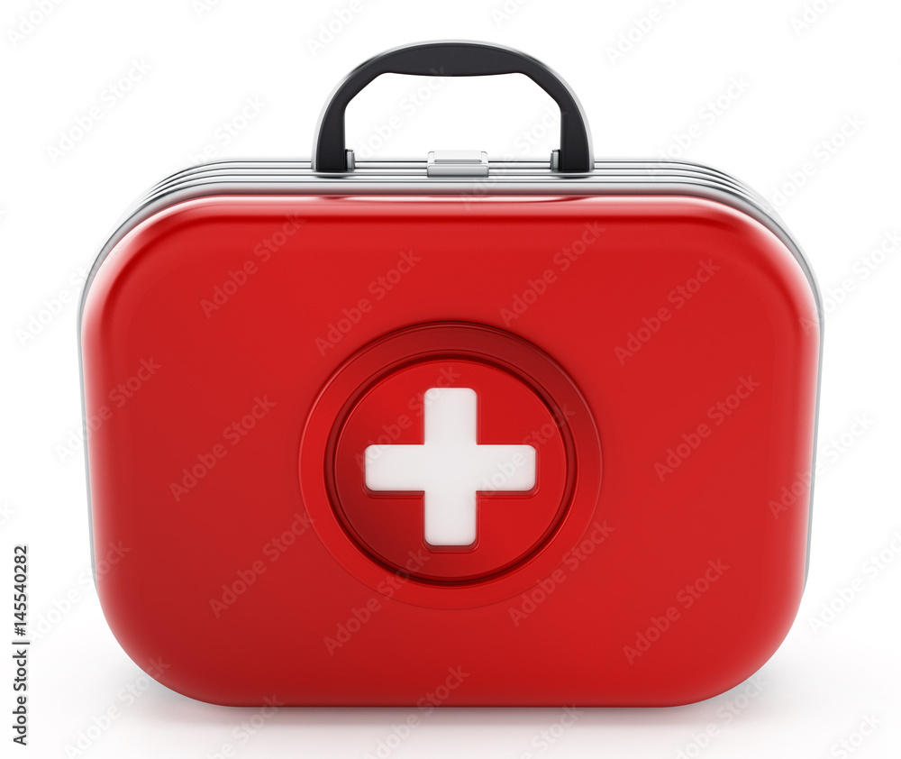 First aid kit isolated on white background. 3D illustration First aid kit isolated on white background. 3D illustration