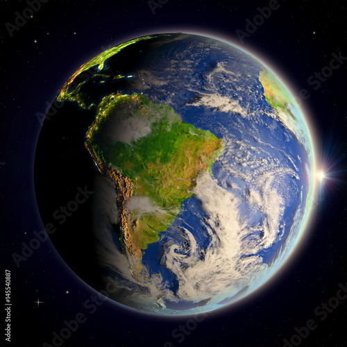 Fototapeta Naklejka Na Ścianę i Meble -  South America from space at twilight