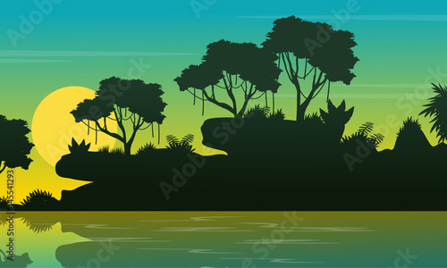 Beauty landscape jungle on the sea silhouette