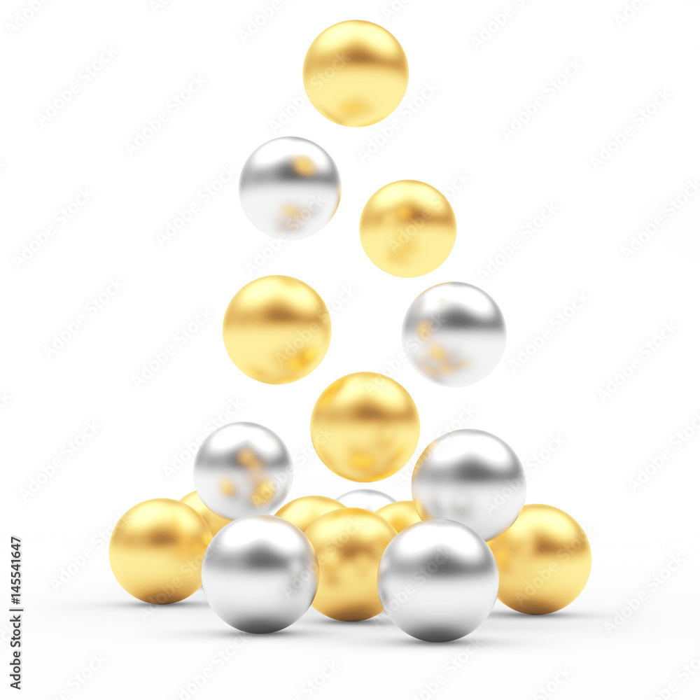 Pile of falling golden and silver spheres isolated on white. 3D illustration Pile of falling golden and silver spheres isolated on white. 3D illustration