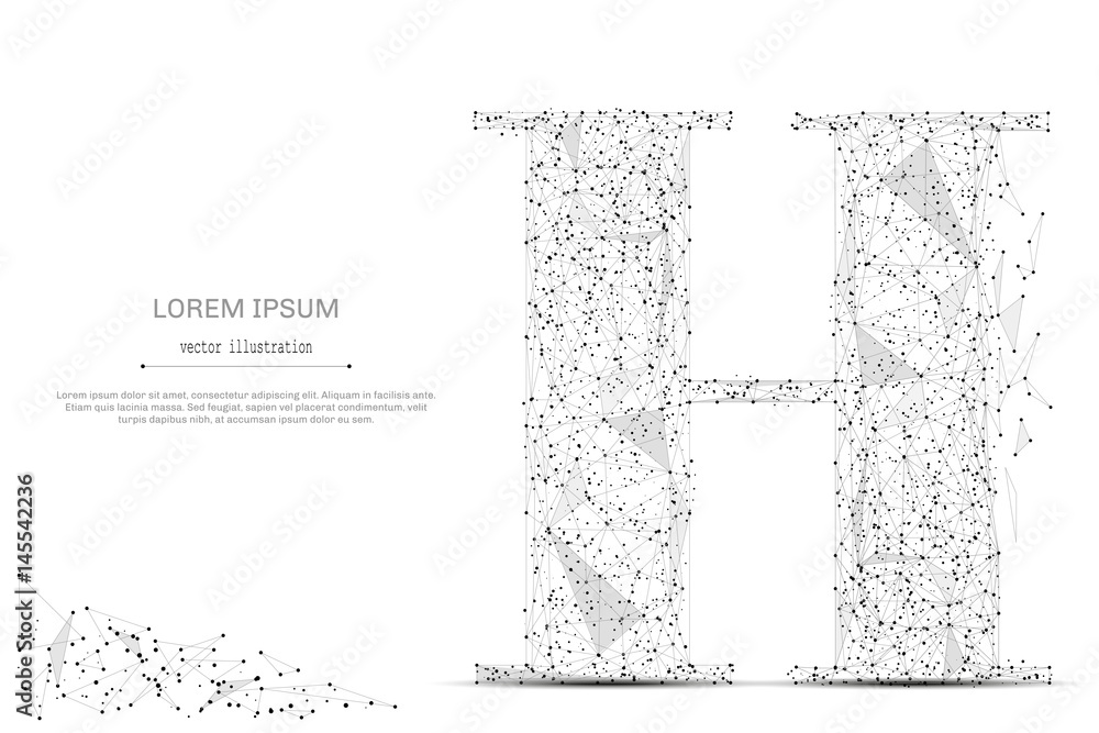Abstract mash line and point the letter H on white background with an inscription. Starry sky or space, consisting of stars and the universe. Vector business illustration Abstract mash line and point the letter H on white background with an inscription. Starry sky or space, consisting of stars and the universe. Vector business illustration