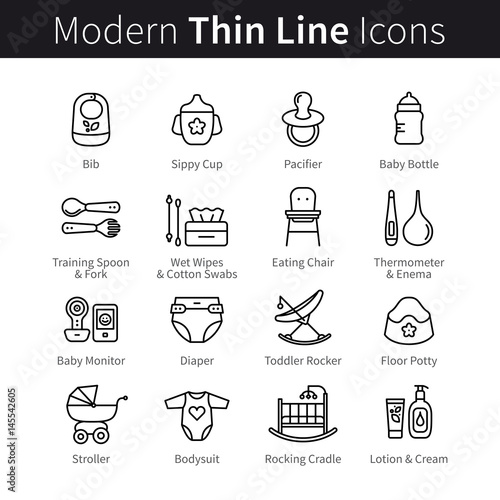Baby nursing and health care products icons