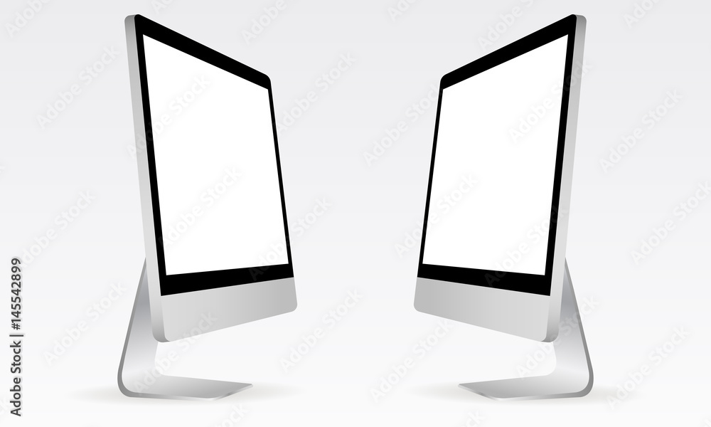 Computer monitor mockup with perspective view isolated on white background. Can be use for design applications or web pages, presentations. Vector illustration Computer monitor mockup with perspective view isolated on white background. Can be use for design applications or web pages, presentations. Vector illustration