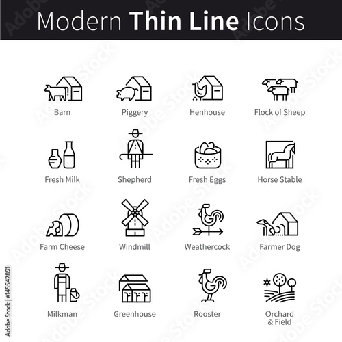 Set of domestic and farm animals. Farming icons